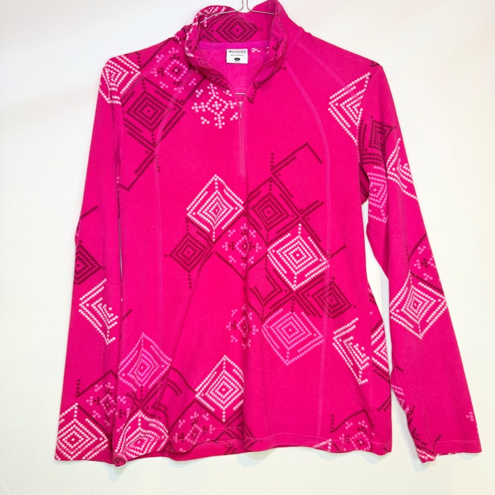 Columbia Womens Magenta Pink Geometric Print Quarter Zip Fleece Pullover Large